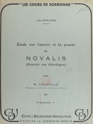 cover image of Étude sur l'œuvre et la pensée de Novalis (Heinrich von Ofterdingen) (1)